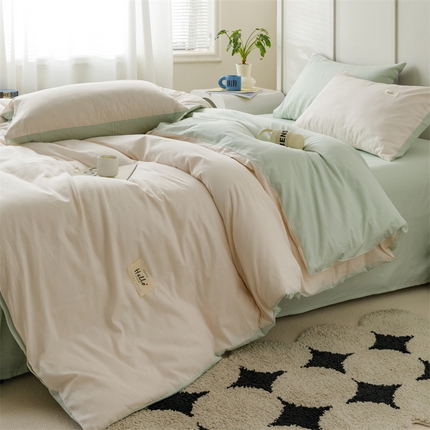 91家纺网 家纺一手货源 找家纺 （总）798家纺 2025新款全棉13070纯色双拼系列单被套场景一
