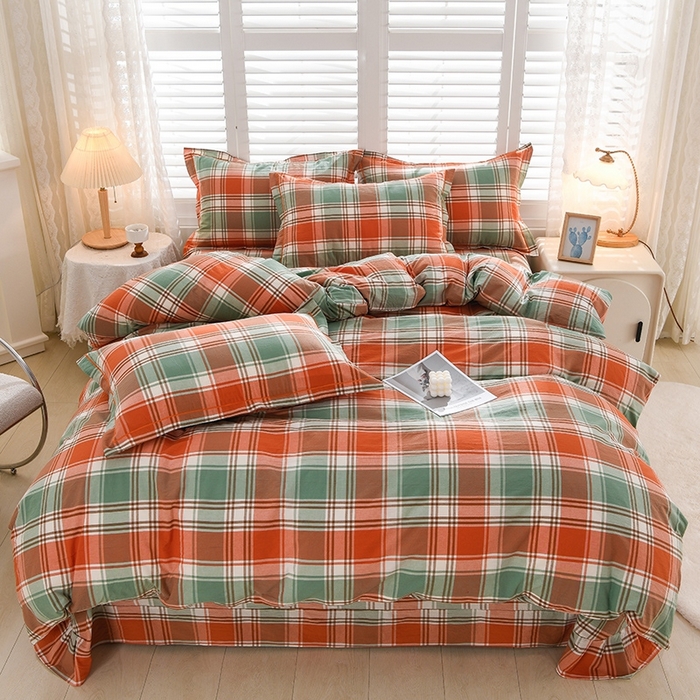 91家纺网 家纺一手货源 找家纺 润淳家居 2025新款A类全棉水洗棉四件套三件套 华沙格 桔