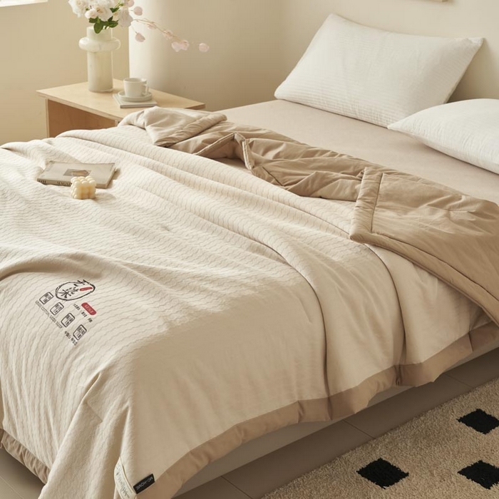 91家纺网 家纺一手货源 找家纺 子由家居 2025新款水洗棉原棉提花大豆夏被被子被芯 原棉-驼色