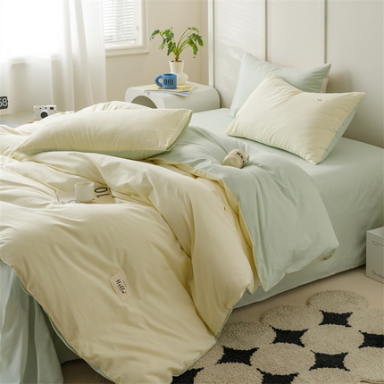 91家纺网 家纺一手货源 找家纺 （总）798家纺 2025新款全棉13070纯色双拼系列单被套场景一