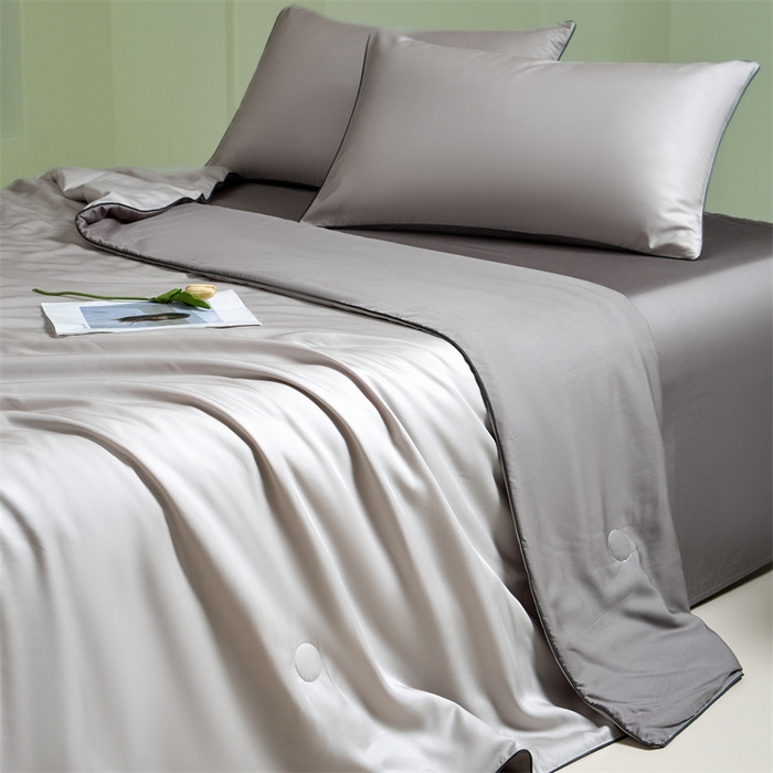 91家纺网 家纺一手货源 找家纺 笙意家纺 2025新款凉感水洗真丝麻绳双拼夏凉被-华尔兹系列 华尔兹-山灰+中灰