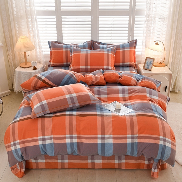 91家纺网 家纺一手货源 找家纺 润淳家居 2025新款A类全棉水洗棉四件套三件套 爱丁堡 桔