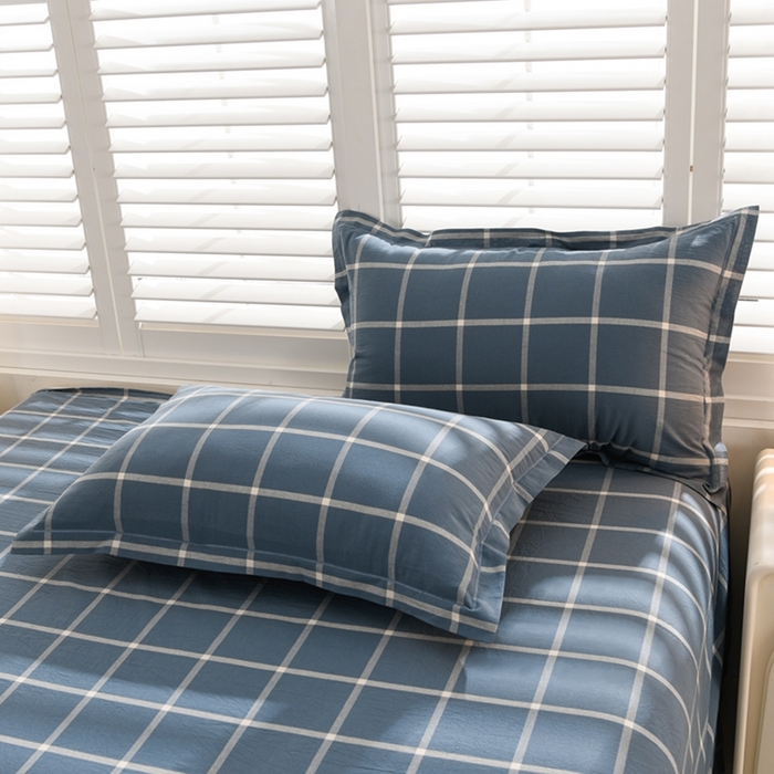 91家纺网 家纺一手货源 找家纺 润淳家居 2025新款A类全棉水洗棉四件套三件套 马卡龙 大格灰