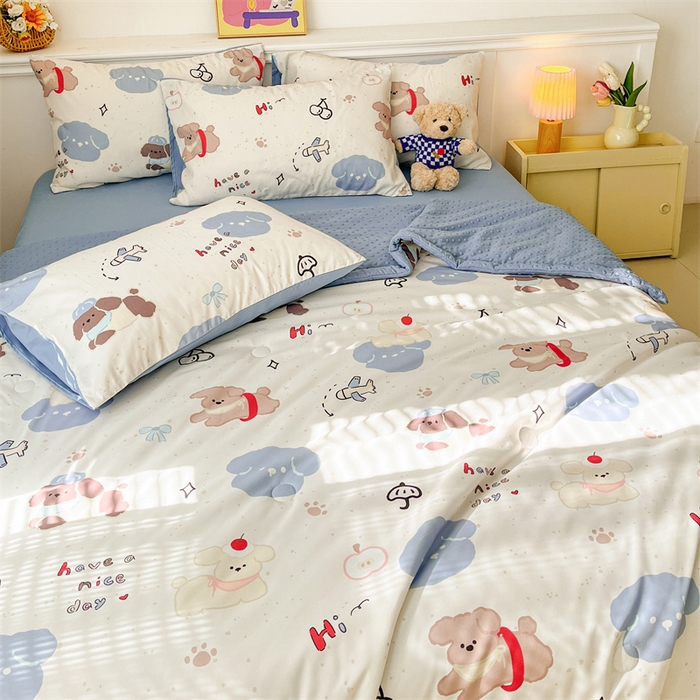 91家纺网 家纺一手货源 找家纺 盛秋家纺 2026新款A类水洗棉豆豆夏被系列 开心乐园+海清