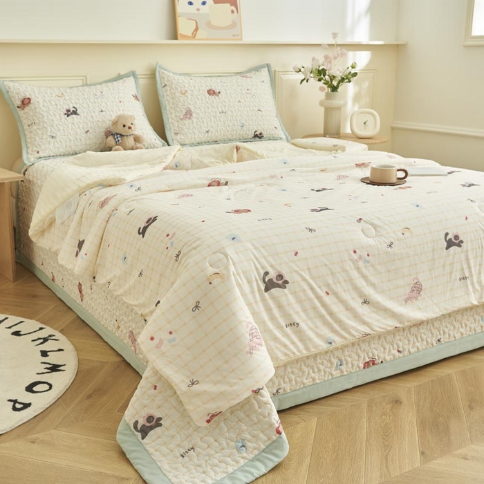 91家纺网 家纺一手货源 找家纺 子由家居 2025新款凉感丝豆豆夏被四件套 凉感豆豆被-动物世界