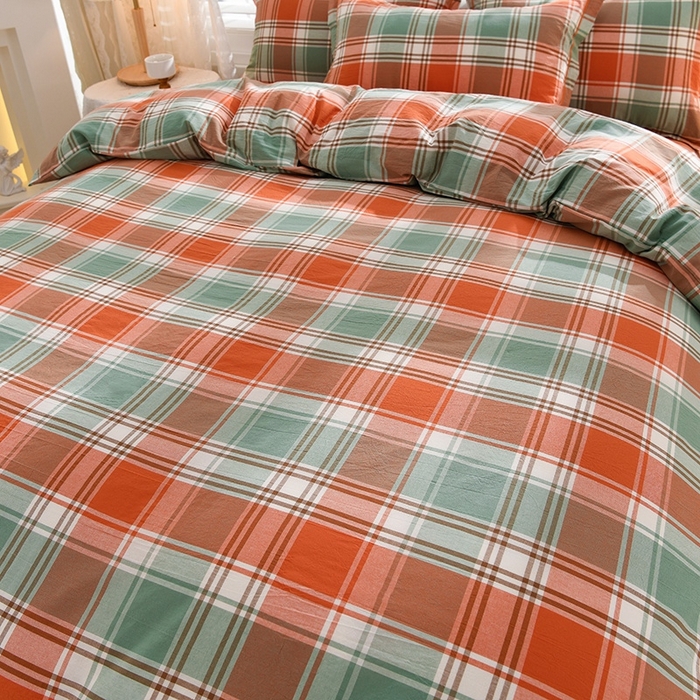 91家纺网 家纺一手货源 找家纺 润淳家居 2025新款A类全棉水洗棉四件套三件套 华沙格 桔