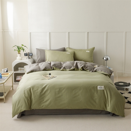 91家纺网 家纺一手货源 找家纺 （总）798家纺 2025新款全棉13070纯色双拼系列四件套场景一