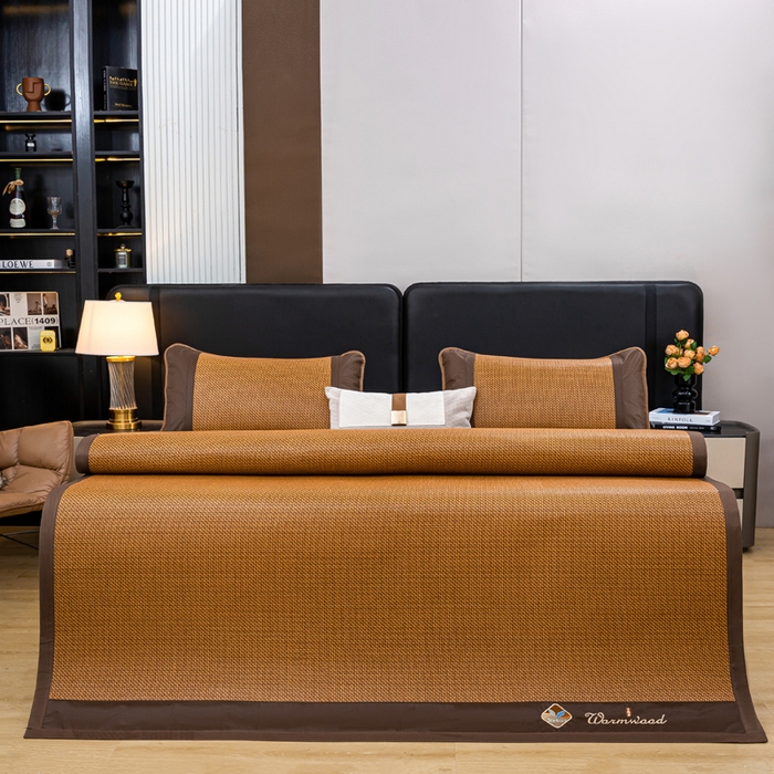 91家纺网 家纺一手货源 找家纺 81号家纺 2025新款古藤席三件套凉席三件套 古藤席-冰爽咖