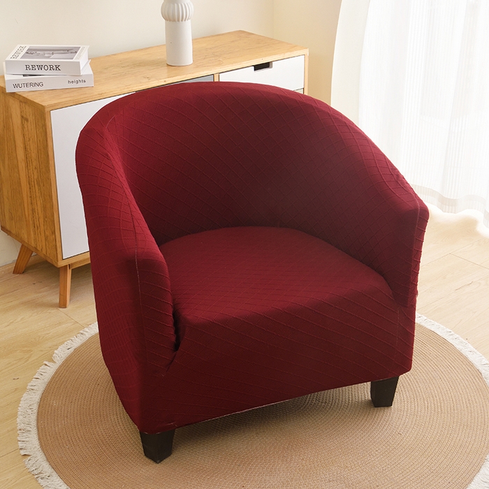 91家纺网 家纺一手货源 找家纺 启博家纺 2025新款针织菱形格半圆卡座沙发套 酒红