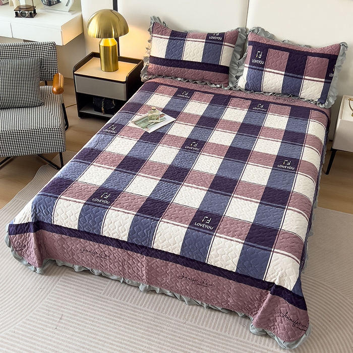 91家纺网 家纺一手货源 找家纺 2025新款水晶绒床单盖毯单人三件套花边毯子冬季加厚保暖双人加棉防滑绒毯 经典格子