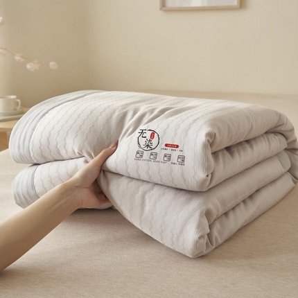 子由家居 2025新款水洗棉原棉提花大豆夏被被子被芯 原棉-浅灰