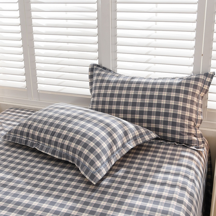 91家纺网 家纺一手货源 找家纺 润淳家居 2025新款A类全棉水洗棉四件套三件套 莱卡灰 小格