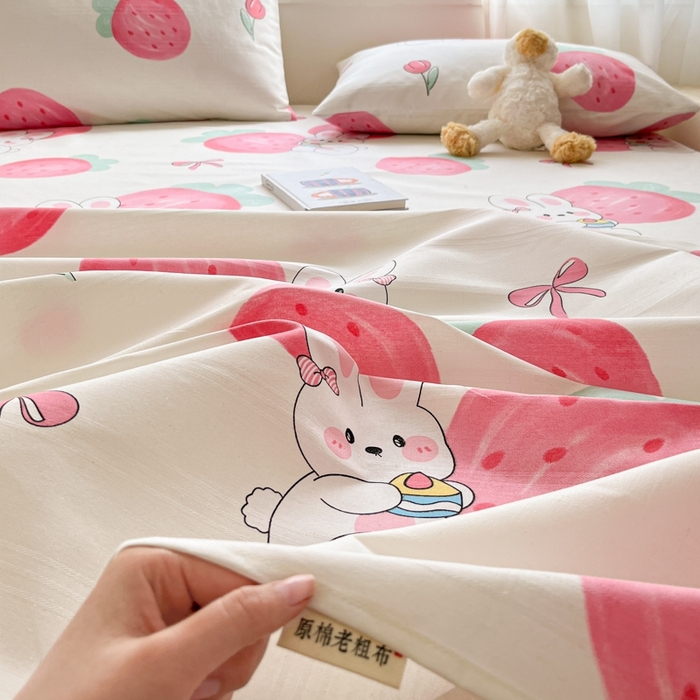 91家纺网 家纺一手货源 找家纺 莱通2025新款原棉老粗布床单 兔兔晚安