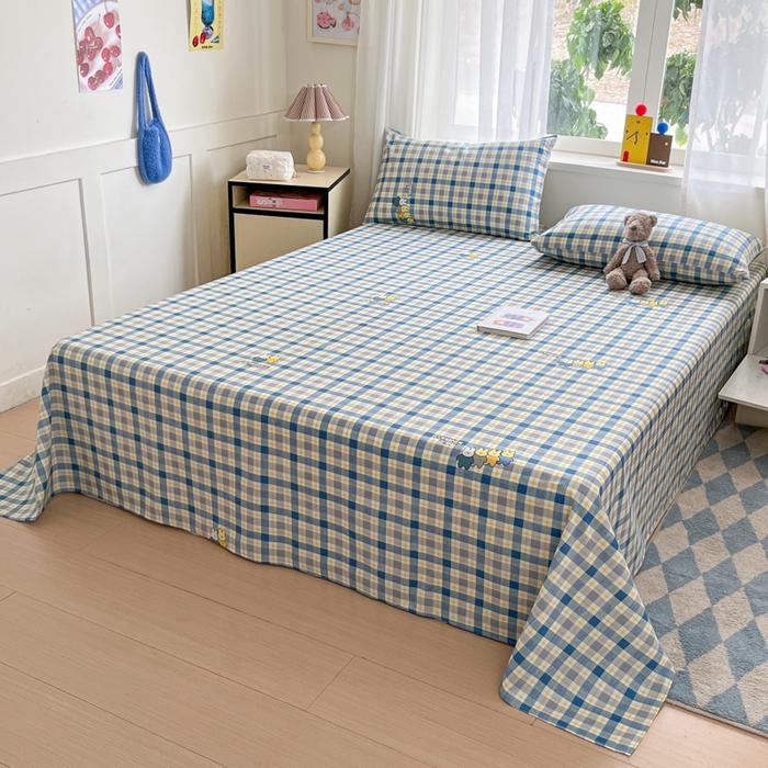 91家纺网 家纺一手货源 找家纺 莱通2025新款原棉老粗布床单 格子兔