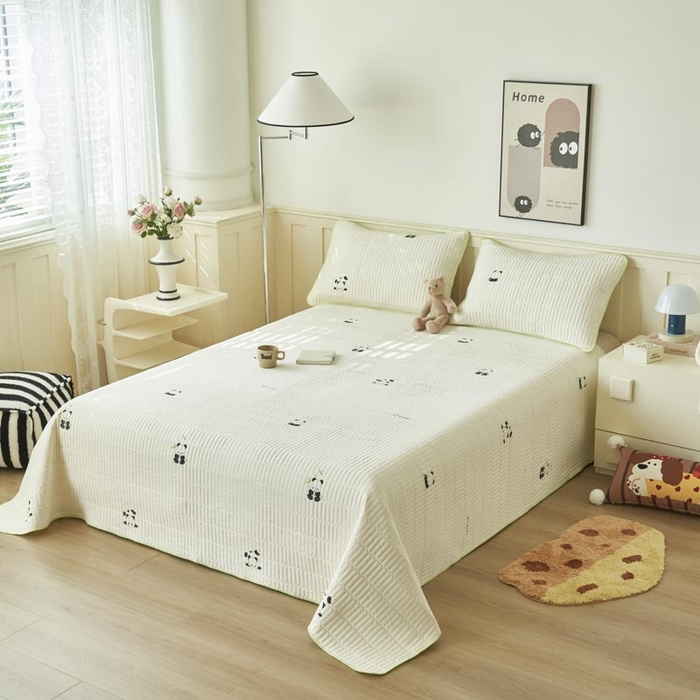 91家纺网 家纺一手货源 找家纺 子由家居 2025新款水洗邹邹纱小清新床盖 床盖-熊猫