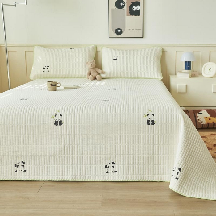 91家纺网 家纺一手货源 找家纺 子由家居 2025新款水洗邹邹纱小清新床盖 床盖-熊猫