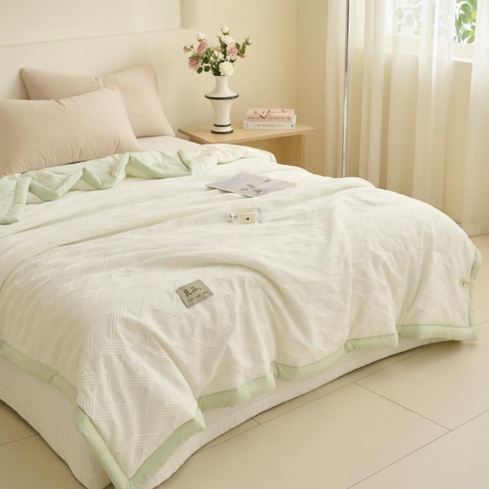 91家纺网 家纺一手货源 找家纺 子由家居 2025新款针织菱形格提花大豆被被子被芯 菱形格-果绿