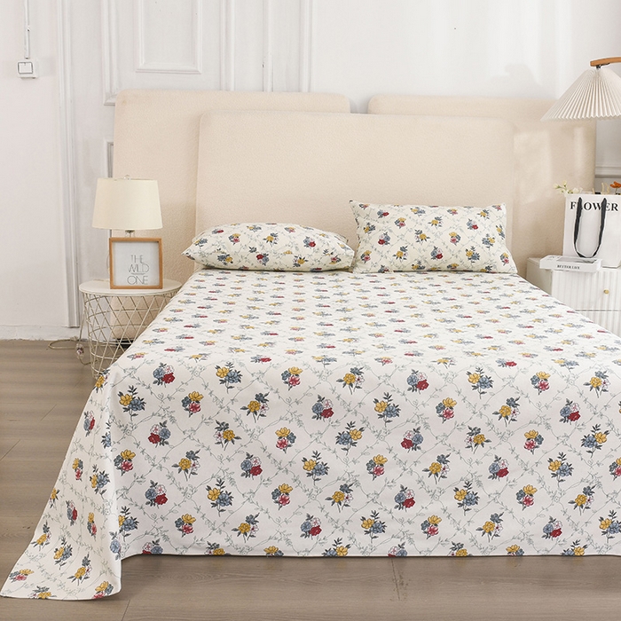 91家纺网 家纺一手货源 找家纺 红日子纺织品 2025新款直播热卖原棉老粗布印花床单三件套 花海