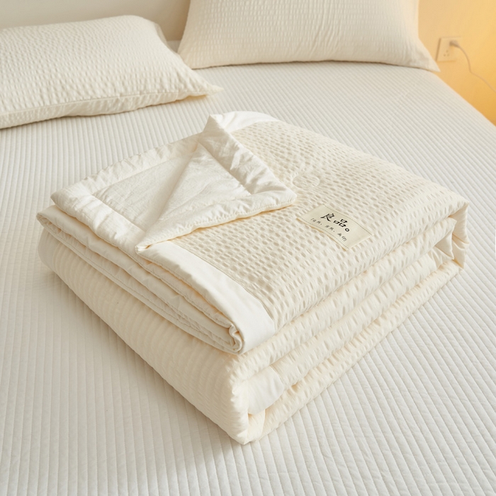 91家纺网 家纺一手货源 找家纺 子由家居 2025新款水洗棉泡泡格大豆纤维夏被被子被芯 泡泡格-奶白