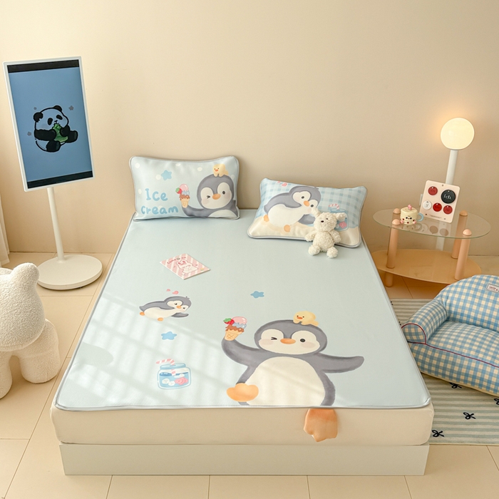 91家纺网 家纺一手货源 找家纺 慕尚家纺 2025新款凉感卡通工艺席 企鹅宝宝