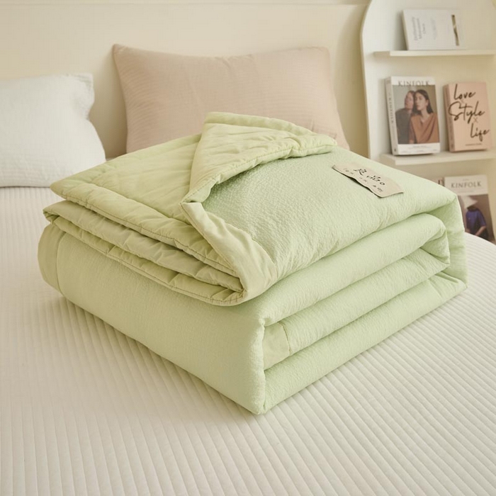 91家纺网 家纺一手货源 找家纺 子由家居 2025新款双层邹邹格大豆纤维夏被被子夏被 邹邹格-果绿