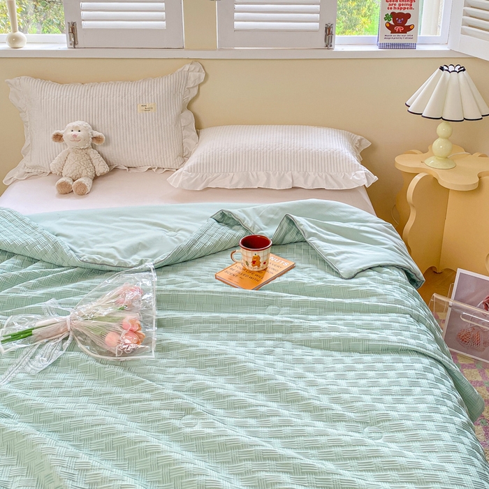 91家纺网 家纺一手货源 找家纺 左右家纺 2025新款华夫格大豆夏被被子被芯 浅绿