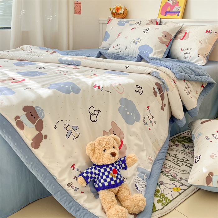 91家纺网 家纺一手货源 找家纺 盛秋家纺 2026新款A类水洗棉豆豆夏被系列 开心乐园+海清