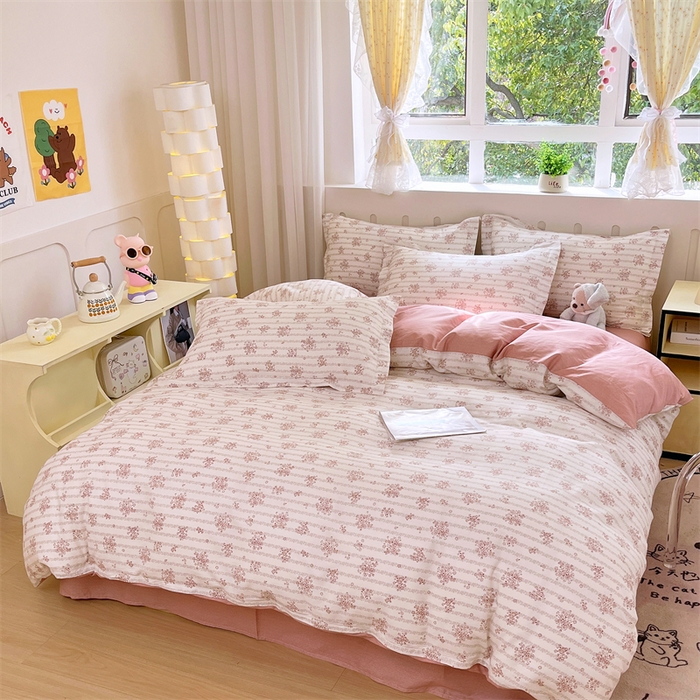 91家纺网 家纺一手货源 找家纺 大吉 2025新款100全棉纯棉喷气小清新被套四件套纯棉三件套床笠四件套单被套单枕套 樱珞