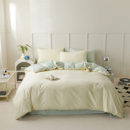 91家纺网 家纺一手货源 找家纺 （总）798家纺 2025新款全棉13070纯色双拼系列四件套场景一