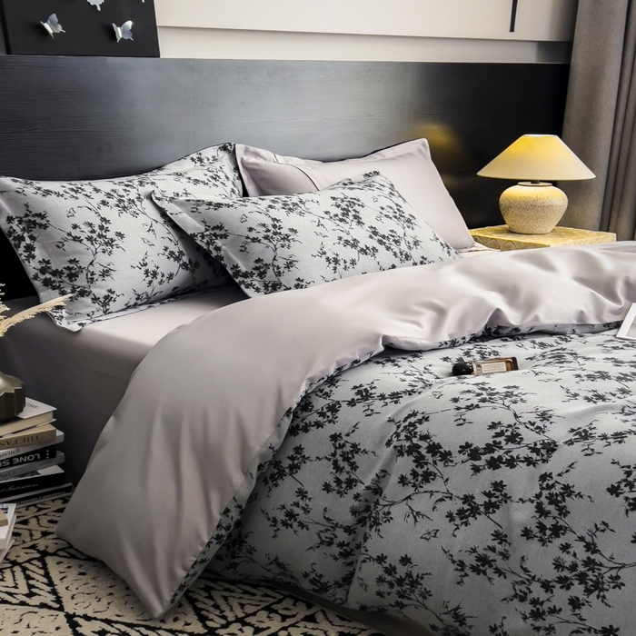 91家纺网 家纺一手货源 找家纺 倾慕家纺 2025新款60S提花全棉单品被套 爱玲说深灰
