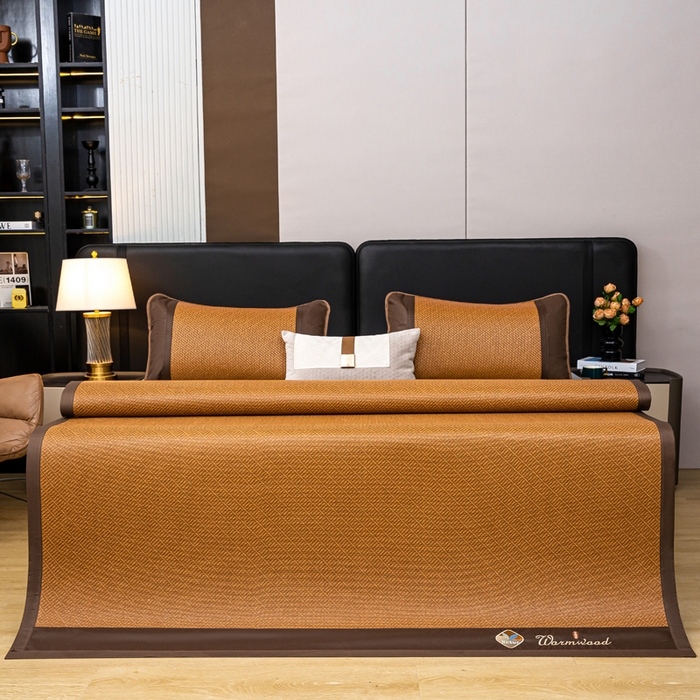 91家纺网 家纺一手货源 找家纺 81号家纺 2025新款古藤席三件套凉席三件套 古藤席-条纹咖