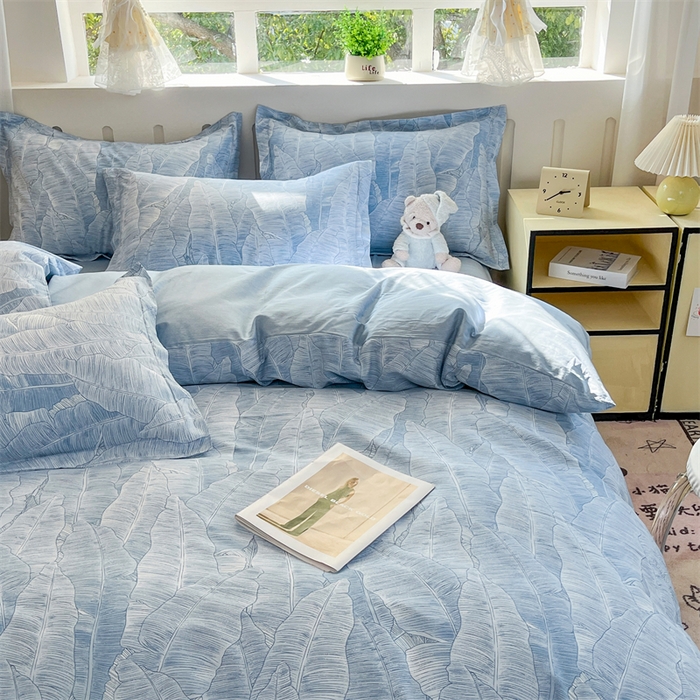 91家纺网 家纺一手货源 找家纺 大吉 2025新款100全棉纯棉喷气小清新被套四件套纯棉三件套床笠四件套单被套单枕套 雨落芭蕉