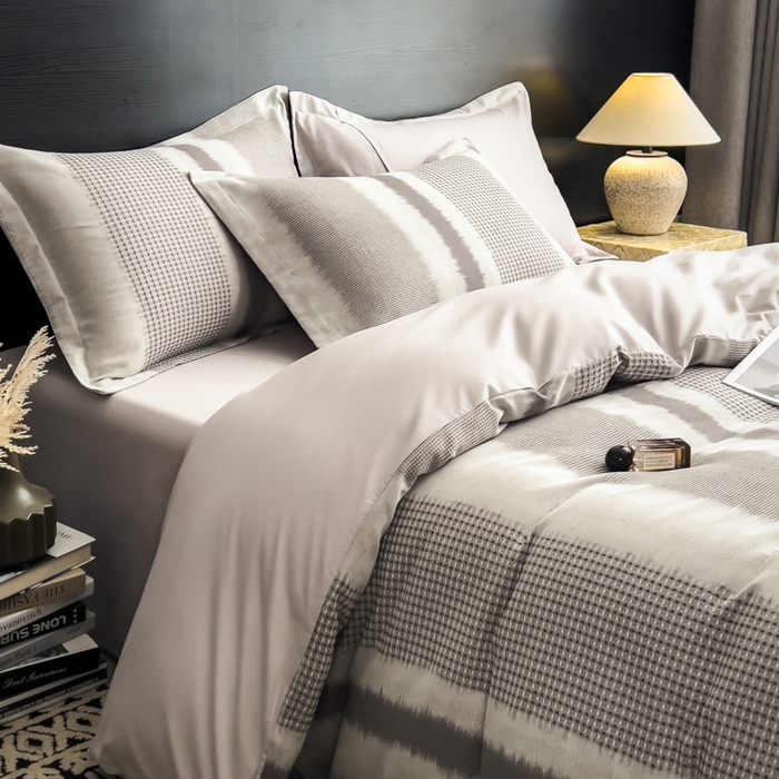 91家纺网 家纺一手货源 找家纺 倾慕家纺 2025新款60S提花全棉四件套 波格灰