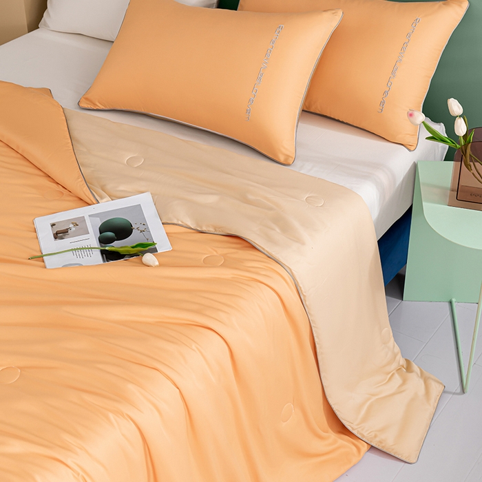 91家纺网 家纺一手货源 找家纺 子由家居 2025新款水洗真丝轻奢绣花系列夏被四件套 轻奢绣花-雅橘