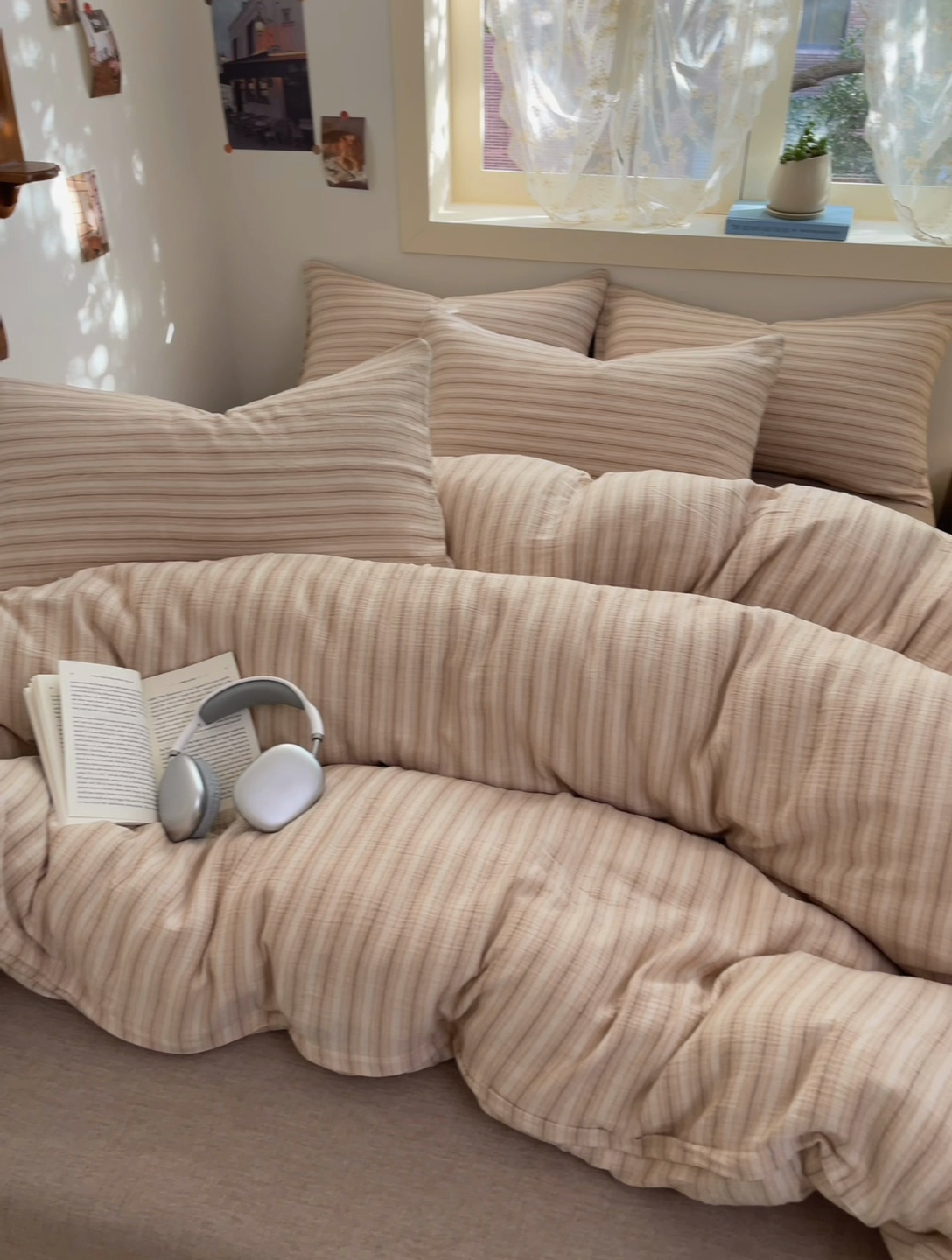 91家纺网 家纺一手货源 找家纺 艾咪-Amy ntmy 2025新款条纹款全棉双层皱皱纱四件套 小半粉米