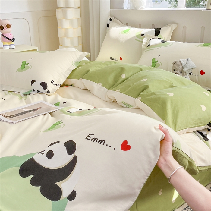 91家纺网 家纺一手货源 找家纺 大吉 2025新款100全棉纯棉喷气小清新被套四件套纯棉三件套床笠四件套单被套单枕套 萌萌潘达