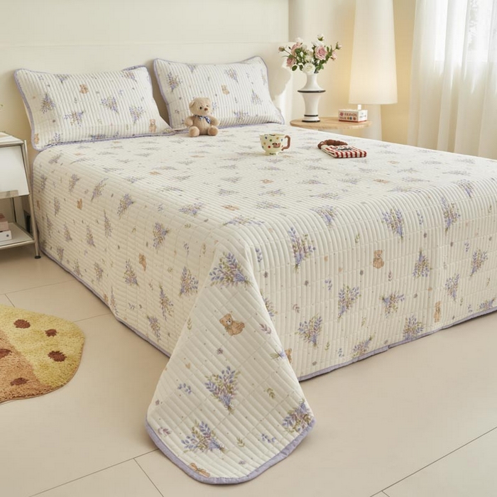 91家纺网 家纺一手货源 找家纺 子由家居 2025新款纯棉印花夹棉床盖 棉花被-花心熊