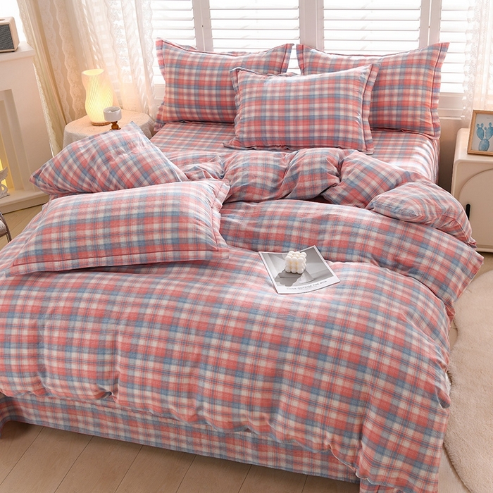 91家纺网 家纺一手货源 找家纺 润淳家居 2025新款A类全棉水洗棉四件套三件套 嘟嘟 柚红