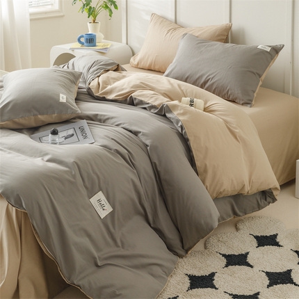 91家纺网 家纺一手货源 找家纺 （总）798家纺 2025新款全棉13070纯色双拼系列单被套场景一