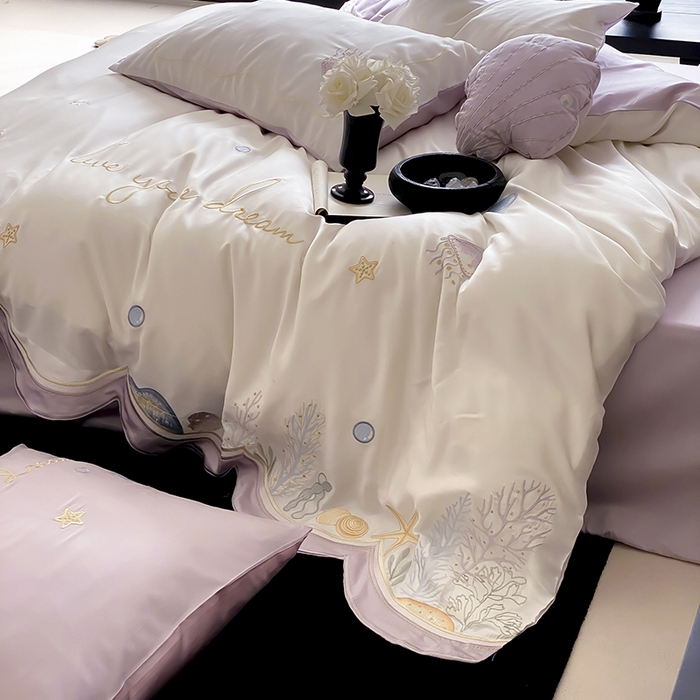 91家纺网 家纺一手货源 找家纺 （总）星野 2025新款超柔天丝棉精致刺绣四件套-梦幻海