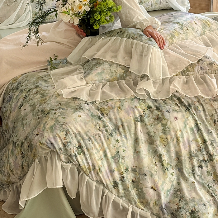 91家纺网 家纺一手货源 找家纺 （总）艾米家居 2025春夏新品A类法式花边天丝棉冰丝四件套