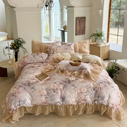 91家纺网 家纺一手货源 找家纺 （总）艾米家居 2025春夏新品A类法式花边天丝棉冰丝四件套