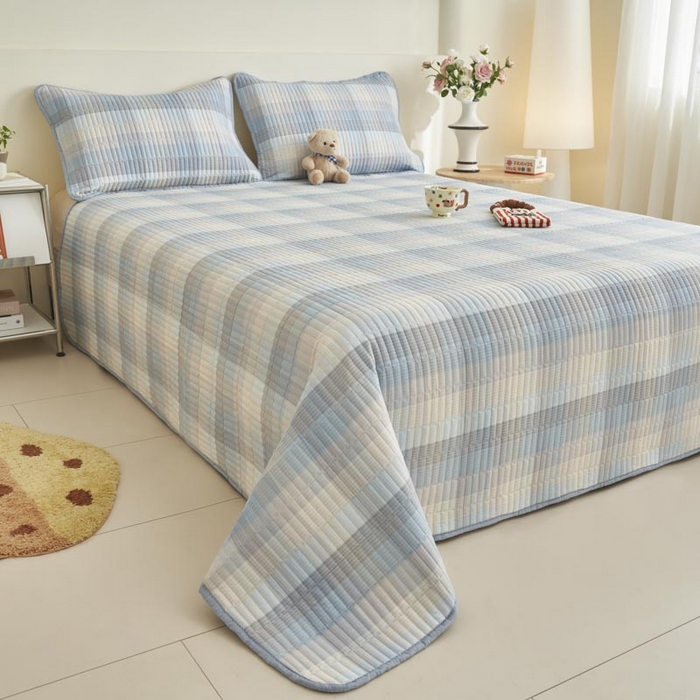 91家纺网 家纺一手货源 找家纺 子由家居 2025新款纯棉印花夹棉床盖 棉花被-经典格