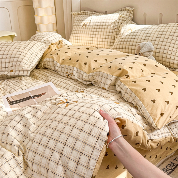 91家纺网 家纺一手货源 找家纺 大吉 2025新款100全棉纯棉喷气小清新被套四件套纯棉三件套床笠四件套单被套单枕套 小欢喜