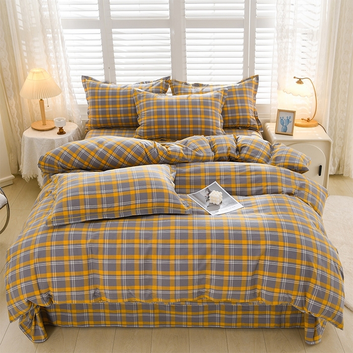 91家纺网 家纺一手货源 找家纺 润淳家居 2025新款A类全棉水洗棉四件套三件套 芳华 黄