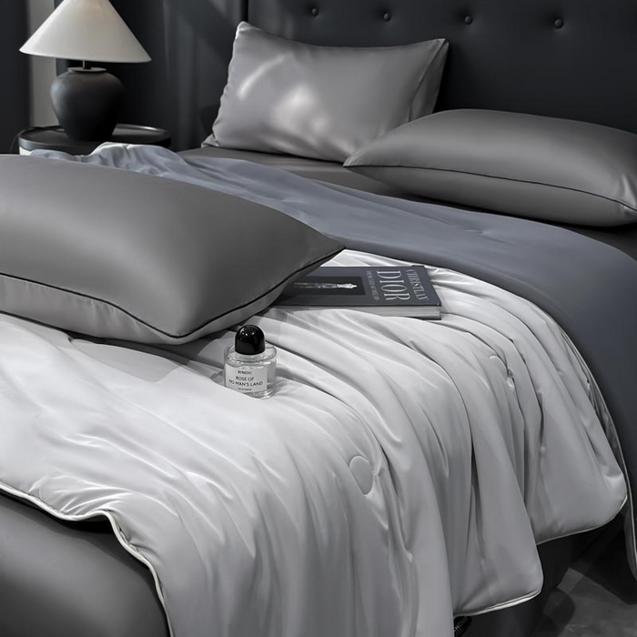 91家纺网 家纺一手货源 找家纺 子由家居 2025新款锦纶凉感大豆纤维夏被被子被芯 即刻凉感-浅灰