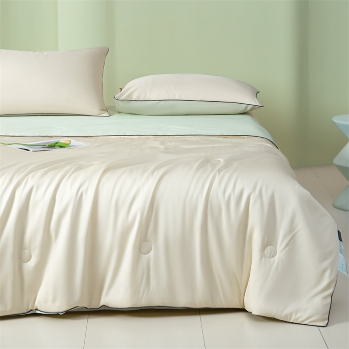 91家纺网 家纺一手货源 找家纺 笙意家纺 2025新款凉感水洗真丝麻绳双拼夏凉被-华尔兹系列 华尔兹-奶昔白+水果清香