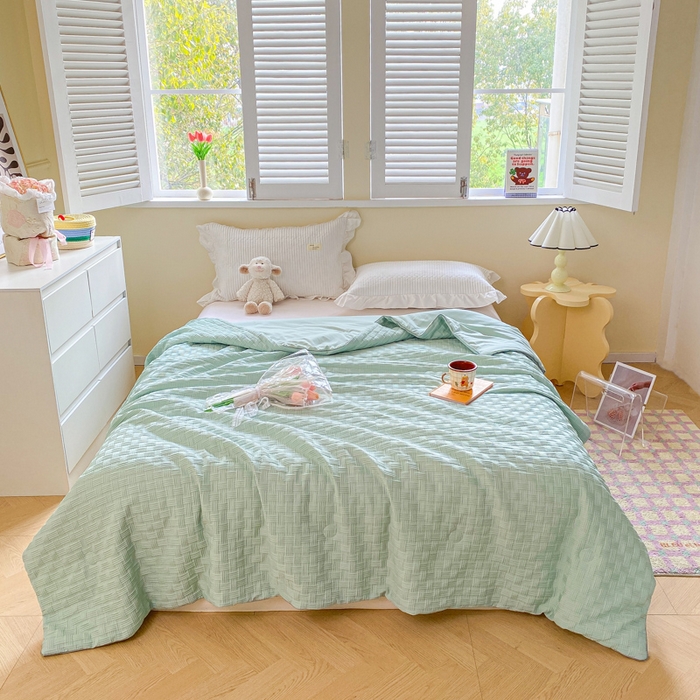 91家纺网 家纺一手货源 找家纺 左右家纺 2025新款华夫格大豆夏被被子被芯 浅绿