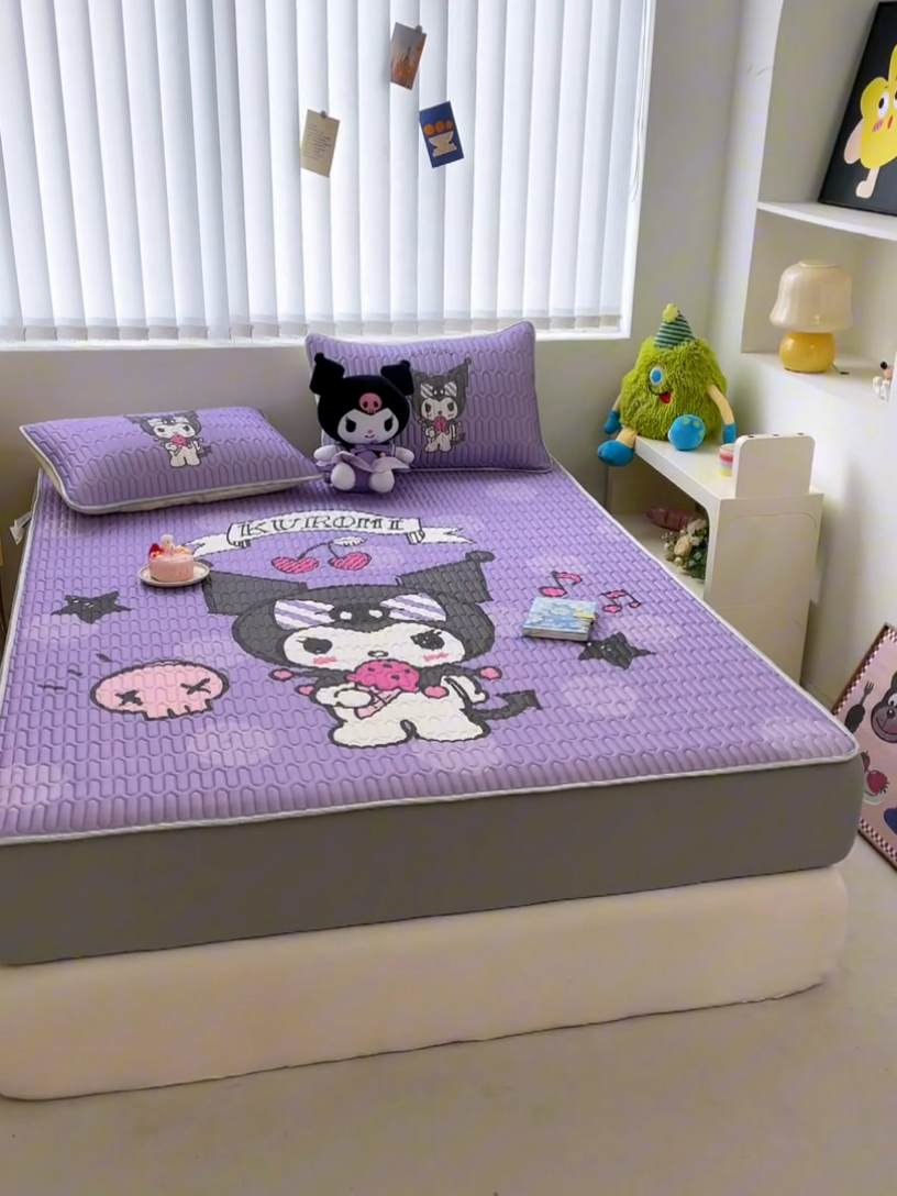 91家纺网 家纺一手货源 找家纺 米帛家纺2025新款大版三丽鸥乳胶凉席-绑带款 圆点库洛米