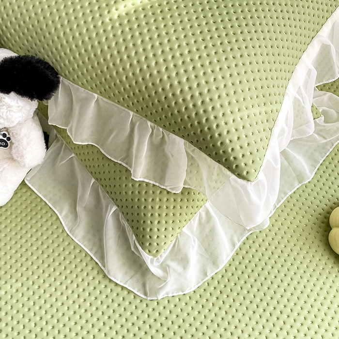 91家纺网 家纺一手货源 找家纺 眠势力 2025新款华夫格花边床笠豆豆凉席款夏季凉感床垫保护套 （提供买家秀） 西瓜绿